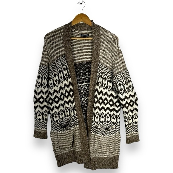American Eagle Outfitters Sweaters - American Eagle Oversized Chimayo Open Front Cardigan, Tan Multi, Size Small